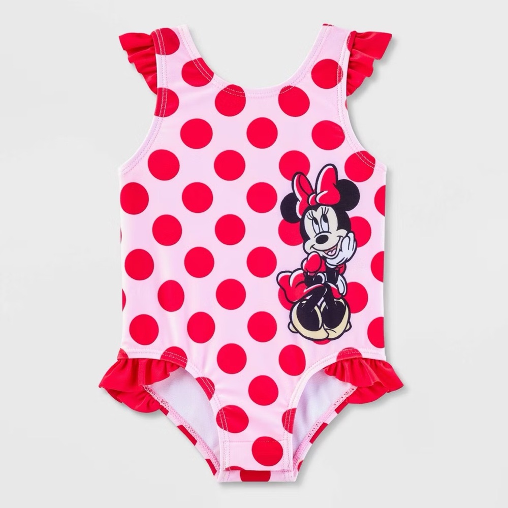 Baby Girls' Disney Minnie Mouse One Piece Swimsuit - Pink 6M: UPF 50+